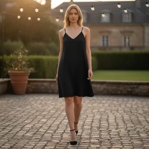 Sandro Paris Women's Black Viscose Slip Dress Size 40/8 Minimalist VNeck Staple